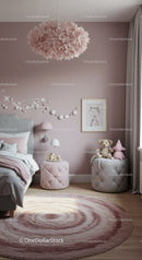 Cute Children Bedroom with Pink Wall Decor and Plush Toys