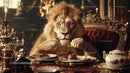 Luxurious Lion Sitting at Opulent Dining Table with Gold Decor
