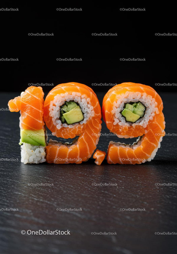 Creative Sushi Rolls Shaped as Price 19,9 on Black