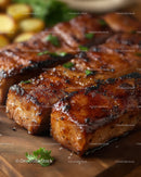 Juicy Grilled Pork Ribs with Glaze on a Wooden Board