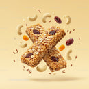 Healthy granola bars with nuts and dried fruits floating