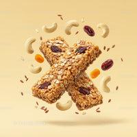 Healthy granola bars with nuts and dried fruits floating