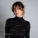 Portrait of a Stylish Young Woman in Black Turtleneck