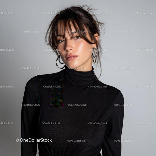 Portrait of a Stylish Young Woman in Black Turtleneck