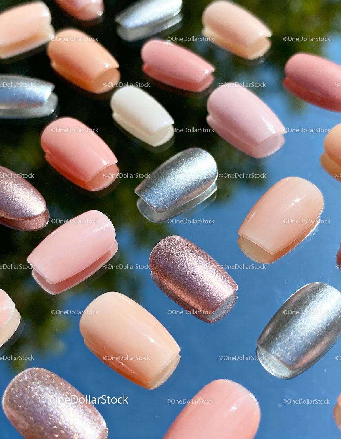 Glossy and Metallic False Nail Color Samples Display