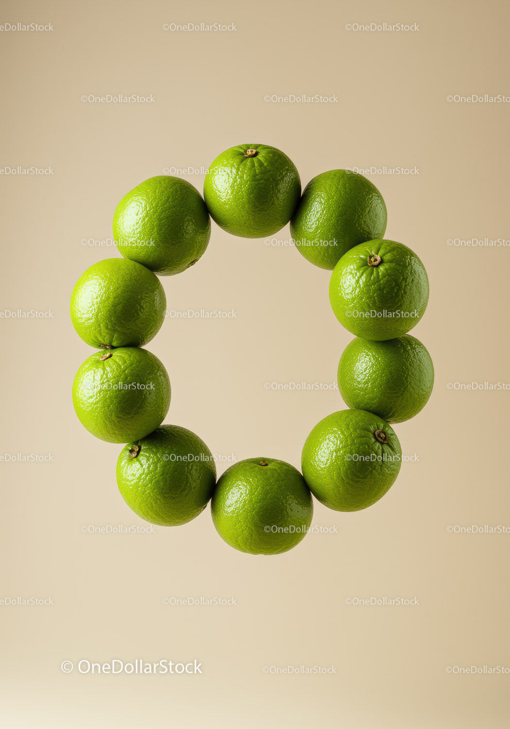 Circle of Fresh Green Limes on Neutral Background
