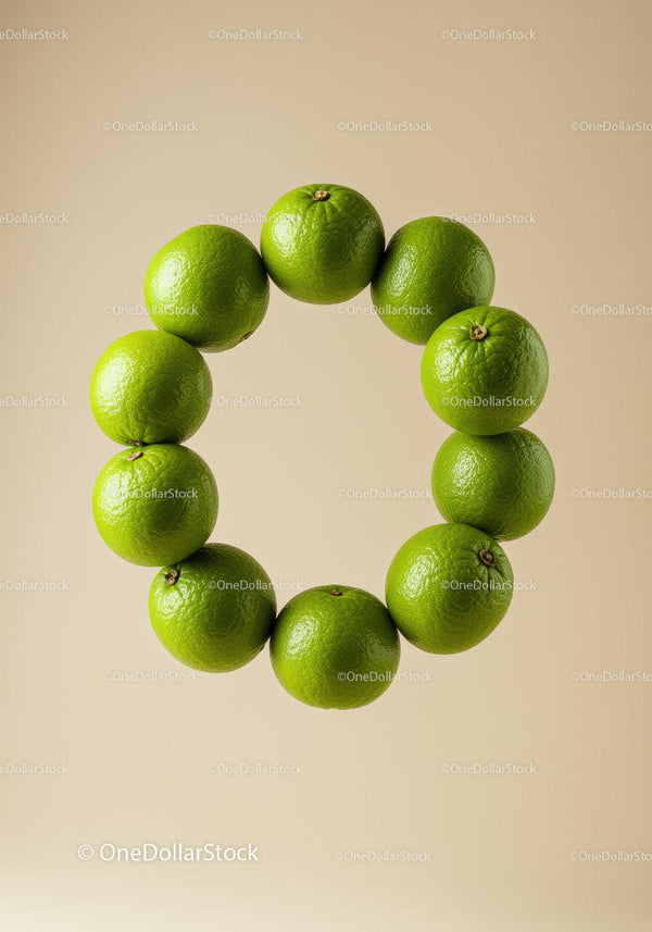 Circle of Fresh Green Limes on Neutral Background