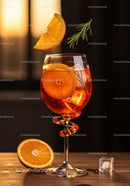 Refreshing orange cocktail with rosemary and ice cubes