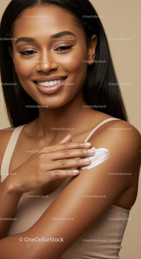 Smiling Beautiful Woman Applying Moisturizer for Glowing Skin