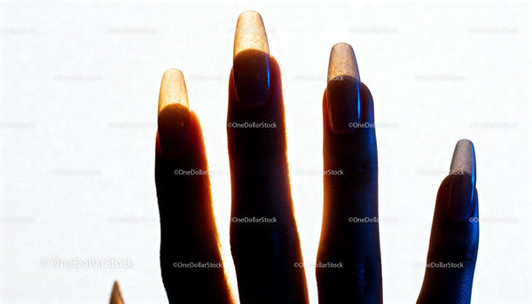 Long natural nails glowing in soft backlight