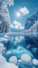 Majestic Snowy Mountains and Glacial Fjord under Bright Sun