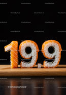 Creative sushi shaped as the number nineteen on board