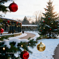 Winter Zoo Path with Festive Christmas Decorations
