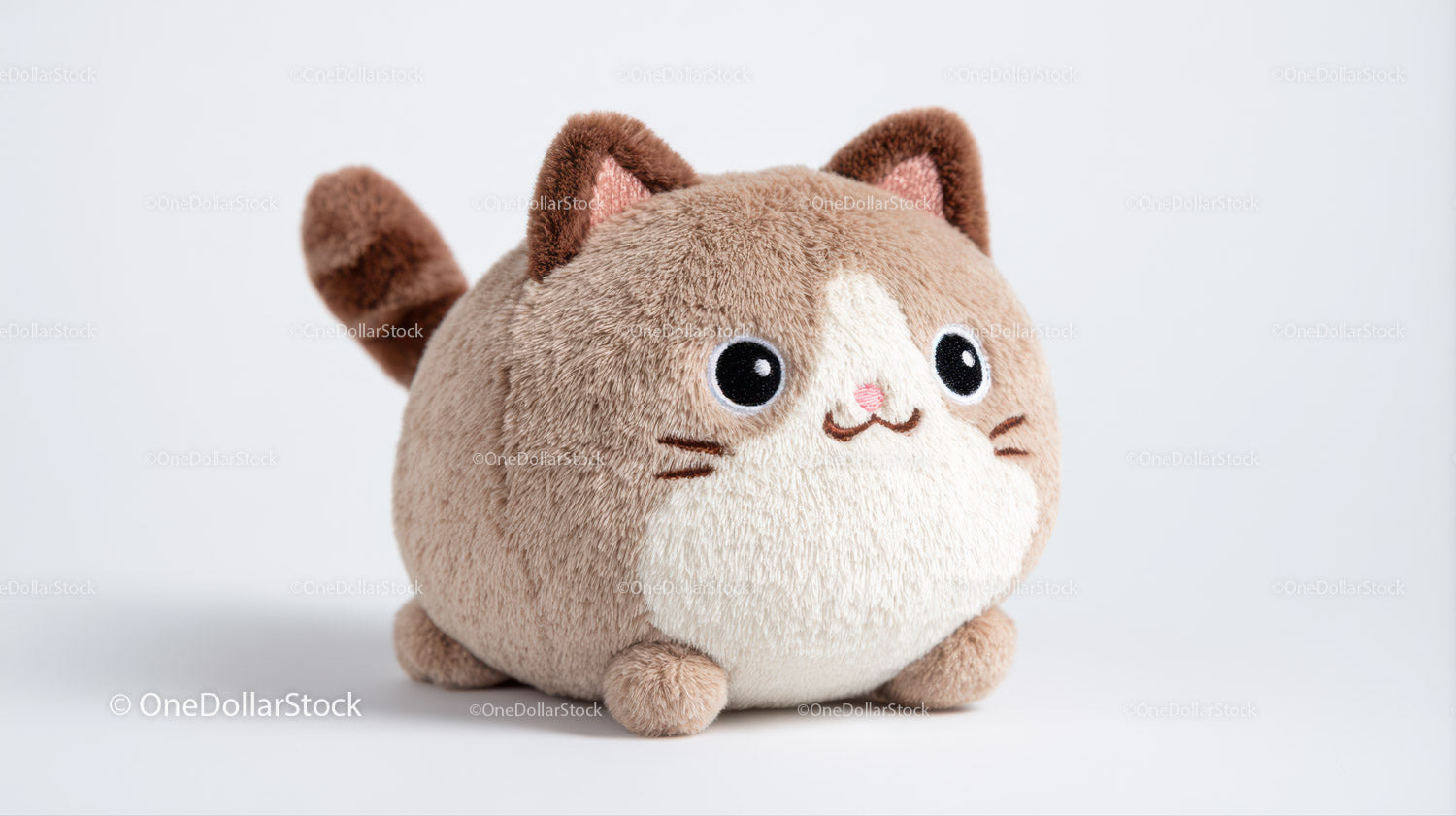 Cute Plush Cat Toy with Large Black Eyes and Pink Nose