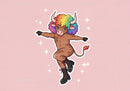 Colorful Cartoon Bull with Rainbow Hair in Funky Streetwear