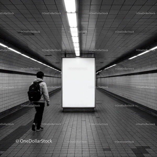 Modern Subway Tunnel with Person Walking in Urban Transit Environment JPG Mockup Image