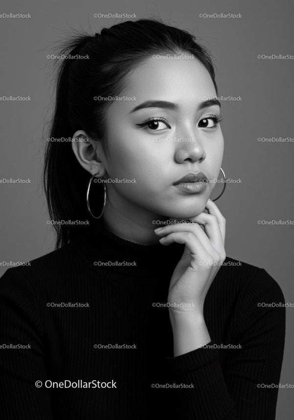 Elegant Black and White Portrait of a Confident Young Woman