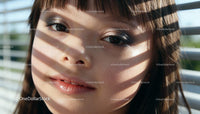 Close-up Portrait of Woman with Blinds Light Shadows