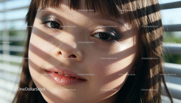 Close-up Portrait of Woman with Blinds Light Shadows