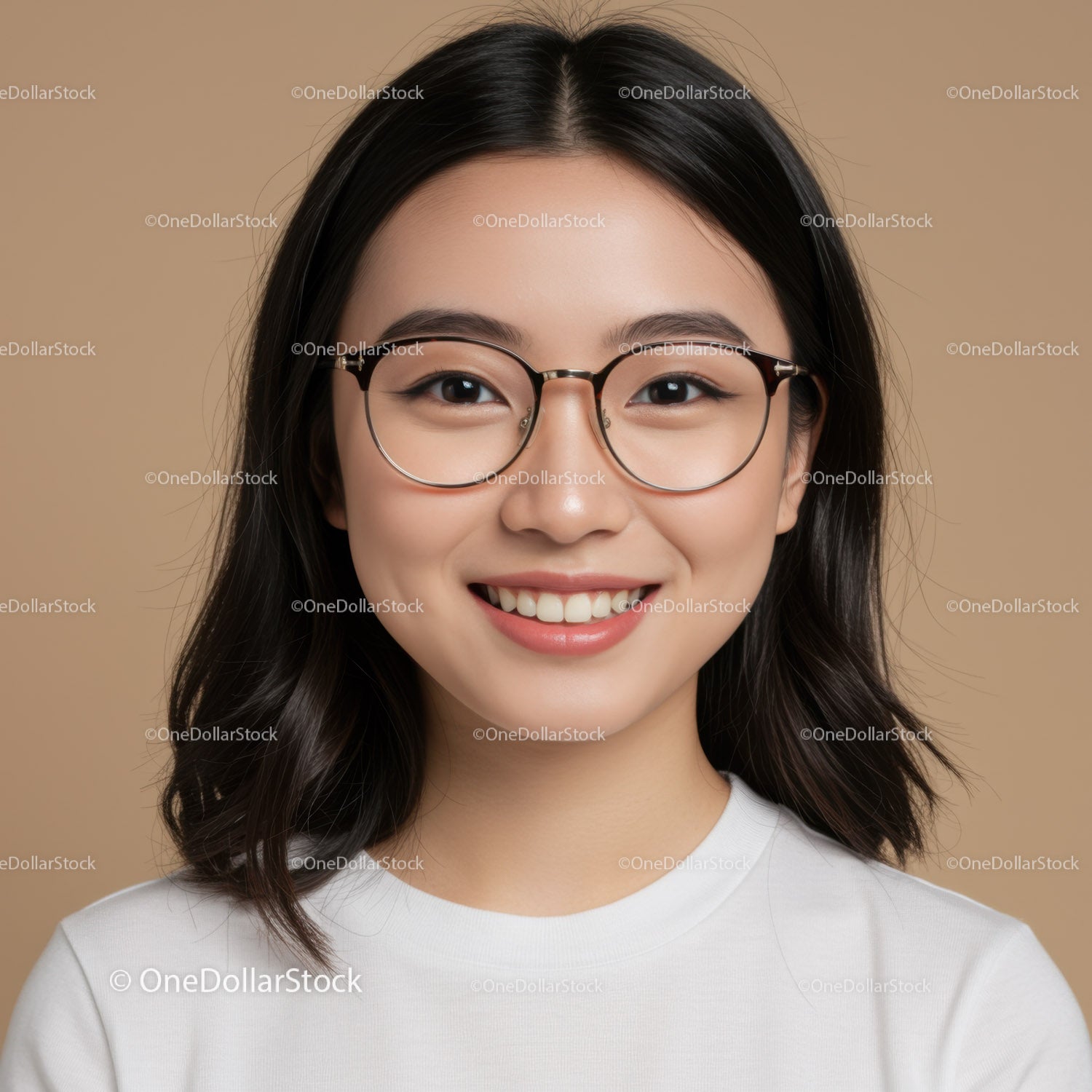 Smiling Young Woman with Glasses in Modern Portrait Photo