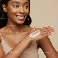 Diverse Woman with Beautiful Glowing Skin Applying Lotion