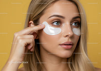 Young woman applying under-eye skincare patches for brightening