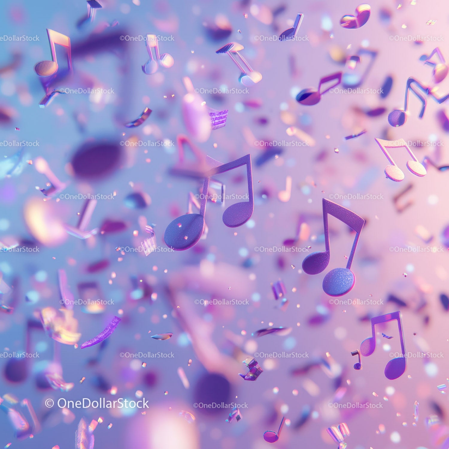 Vibrant Floating Musical Notes with Colorful Confetti for Celebration