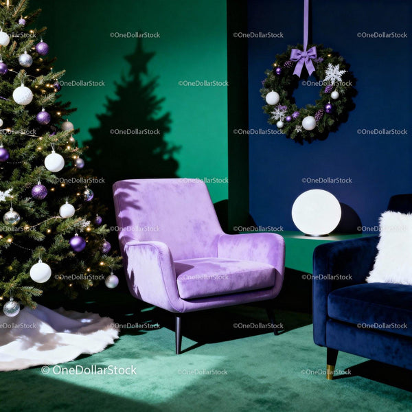 Cozy Living Room with Lilac Chair and Holiday Decor
