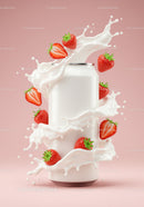 Strawberries and Milk Splash Around White Can