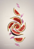 Fresh fig slices with delicate pink flower petals