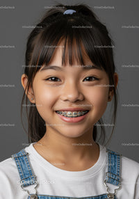 Young Girl Smiling with Braces in Casual Attire