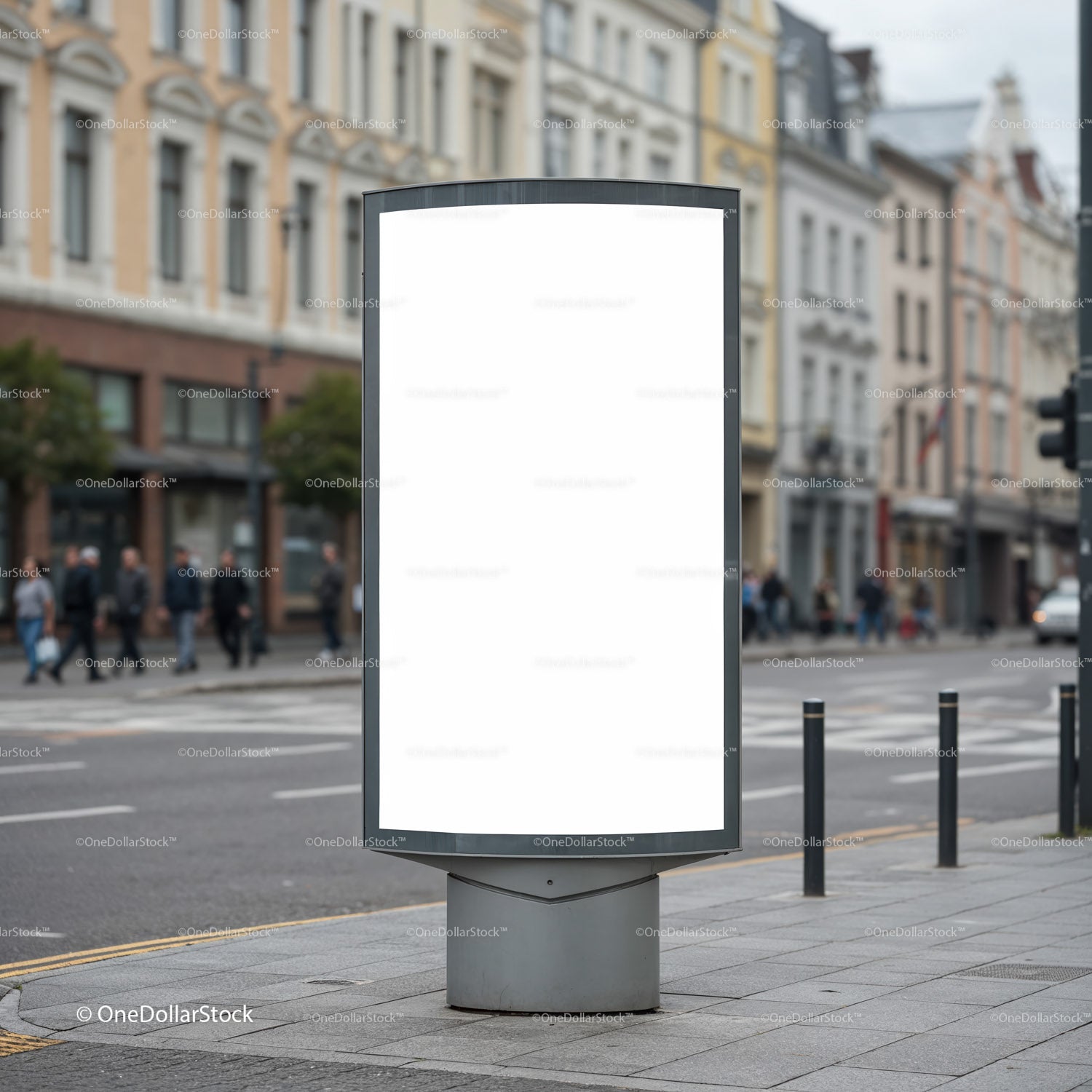 Blank Urban Advertising Billboard on City Sidewalk
