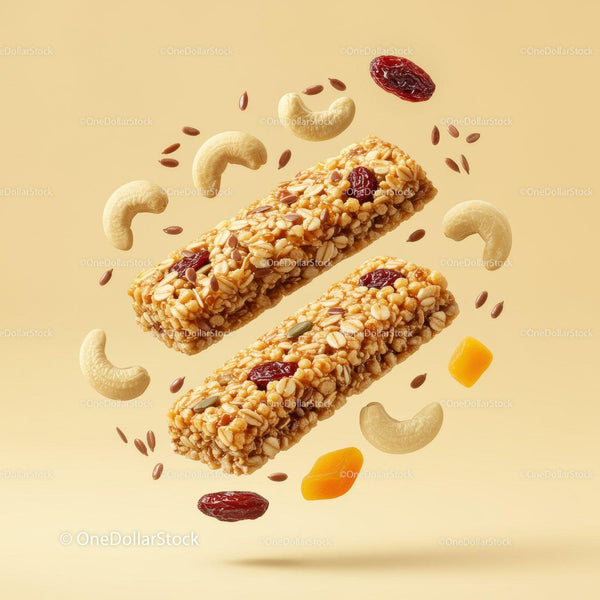Natural granola bars with mixed nuts and dried fruits