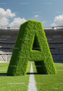 Large Grass Letter A on Soccer Field Under Blue Sky