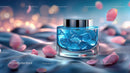 Elegant Glass Jar of Skincare with Pink Petals on Soft Fabric