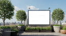 Urban rooftop garden with blank advertising billboard