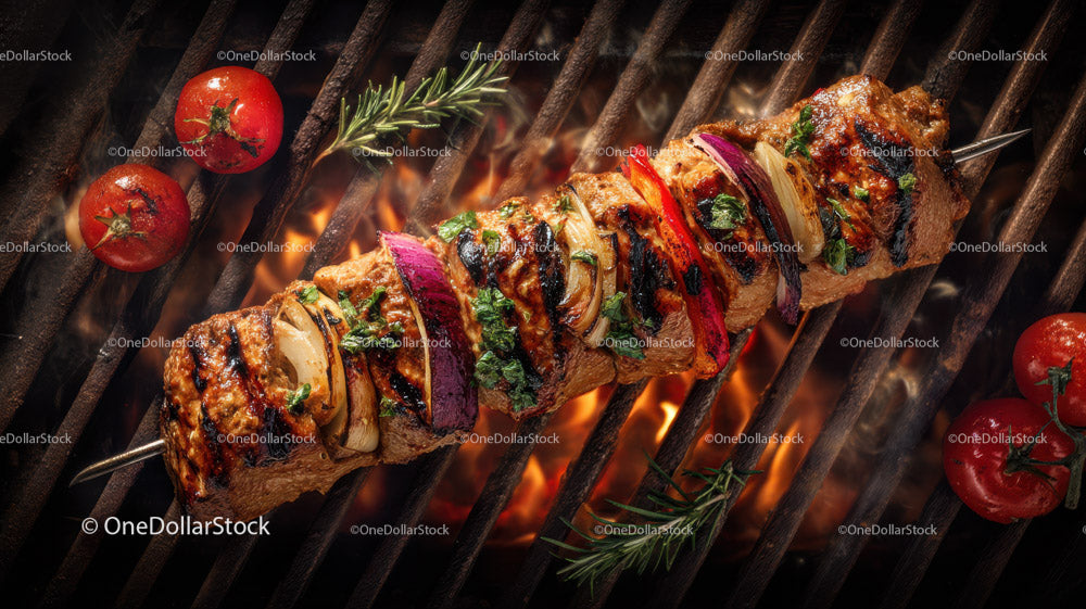 Colorful Grilled Meat and Vegetable Skewers on Barbecue Grill (36 Images)