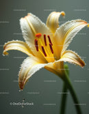 Close-up of White Lily Flower with Dew Drops and Red Stamens