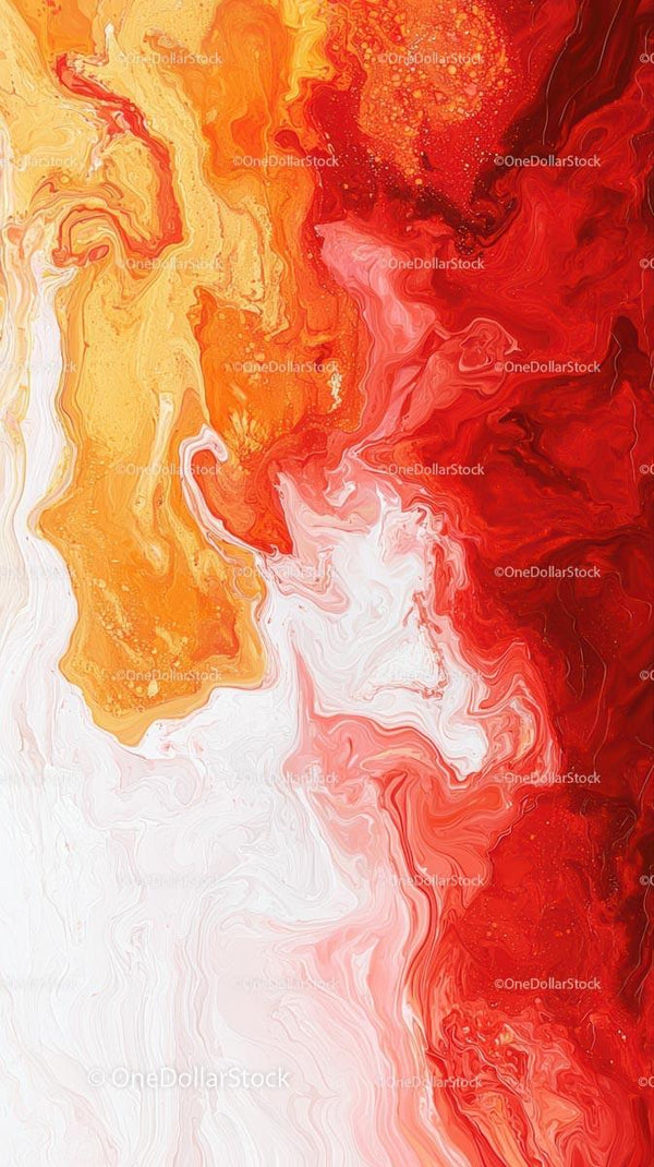 Abstract Fluid Art with Swirling Red and Orange Colors