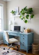 Modern Home Office with Blue Desk and Indoor Plants