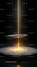 Floating Rocks and Golden Beam in Space Scene for Digital Art
