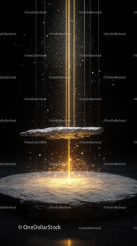 Floating Rocks and Golden Beam in Space Scene for Digital Art