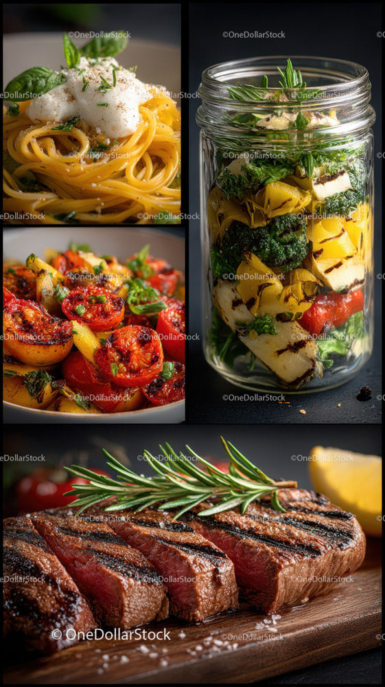 Gourmet Steak with Fresh Basil and Vibrant Vegetables
