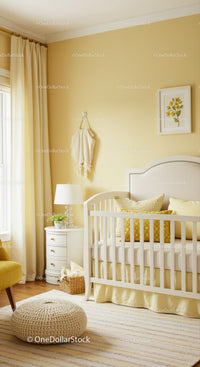 Bright Nursery with Baby Cradle and Yellow Decorative Elements