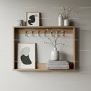 Wooden Wall Shelf with Abstract Art and Decorative Vases