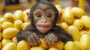 Baby Monkey Surrounded by Lemons in Vibrant Tropical Scene