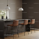 Contemporary Kitchen with Brown Leather Bar Stools and Pendant Lighting