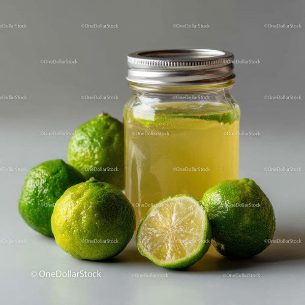 Pyszny świeży sok z limonki w szklanym słoiku z całymi limonkami