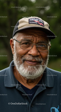 Smiling elderly man wearing cap and glasses outdoors