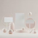 Minimalist blank podium with geometric shapes in soft tones